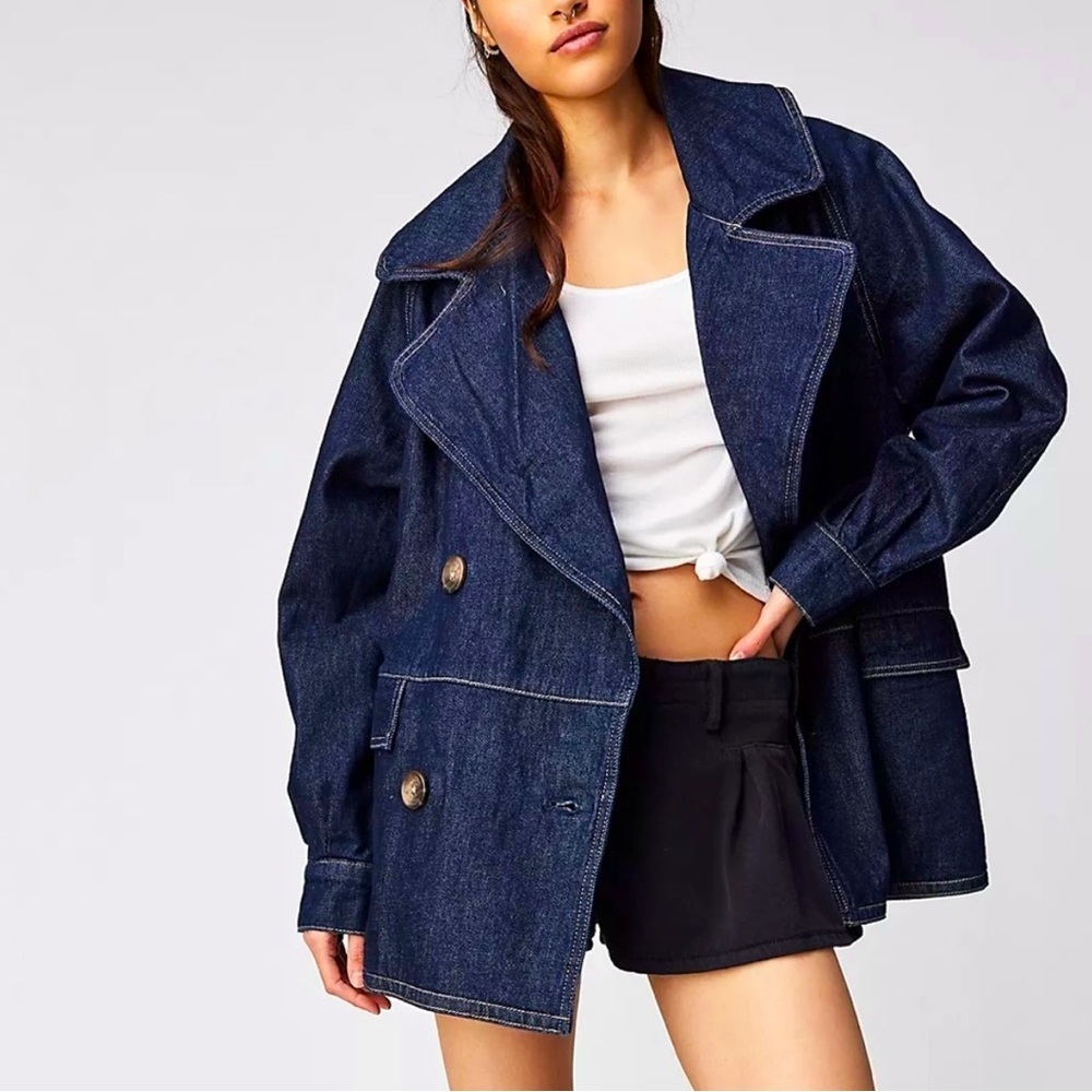 Free People Denim Car Coat Size Large NWOT
